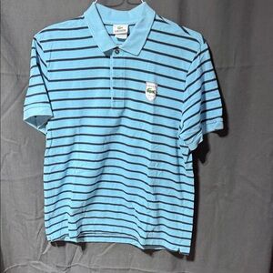 Lacoste Light Blue and Black Striped Polo Shirt
